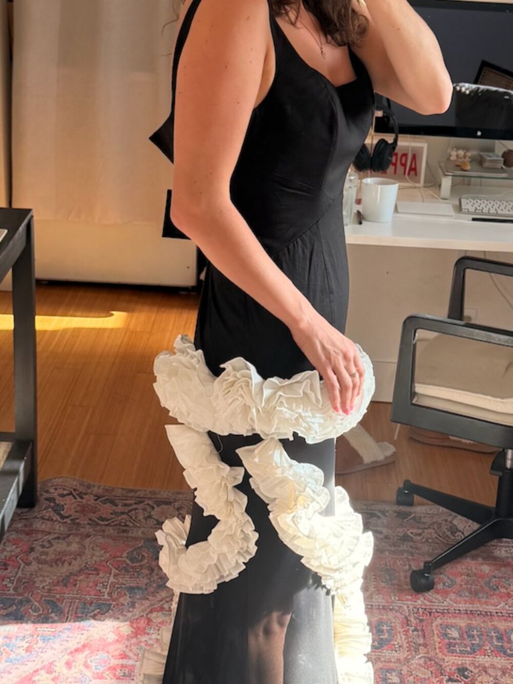 Wisteria Gown in Black with dramatic white ruffle - Picture 6 of 6